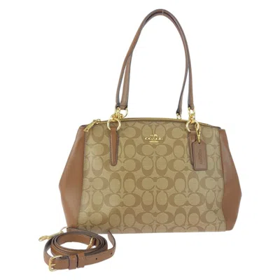 Pre-owned Coach Beige Brown Pvc Leather Handbag Shoulder Bag () In Multi