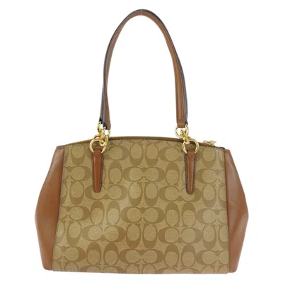 Pre-owned Coach Beige Brown Pvc Leather Handbag Shoulder Bag () In Multi