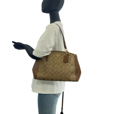 Pre-owned Coach Beige Brown Pvc Leather Handbag Shoulder Bag () In Multi