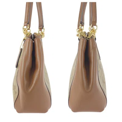 Pre-owned Coach Beige Brown Pvc Leather Handbag Shoulder Bag () In Multi