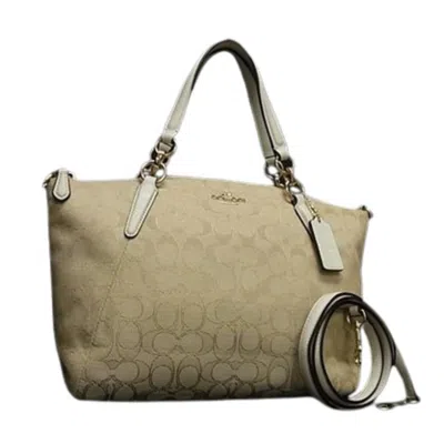 Pre-owned Coach Beige Ivory Canvas Leather Handbag Shoulder Bag Tote Bag () In Multi