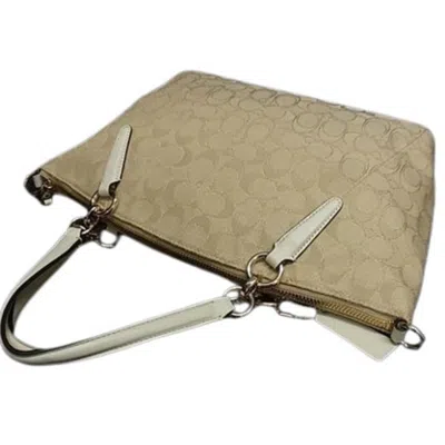 Pre-owned Coach Beige Ivory Canvas Leather Handbag Shoulder Bag Tote Bag () In Multi