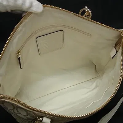 Pre-owned Coach Beige Ivory Canvas Leather Handbag Shoulder Bag Tote Bag () In Multi