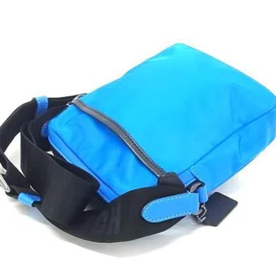 Pre-owned Coach Black Blue Nylon Leather Handbag Pouch Shoulder Bag Tote Bag () In Multi