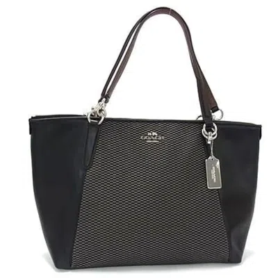 Pre-owned Coach Black Gray Canvas Leather Tote Bag () In Multi