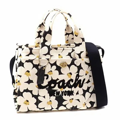 Pre-owned Coach Black Ivory Yellow Canvas Leather Tote Bag ()