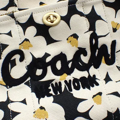 Pre-owned Coach Black Ivory Yellow Canvas Leather Tote Bag ()