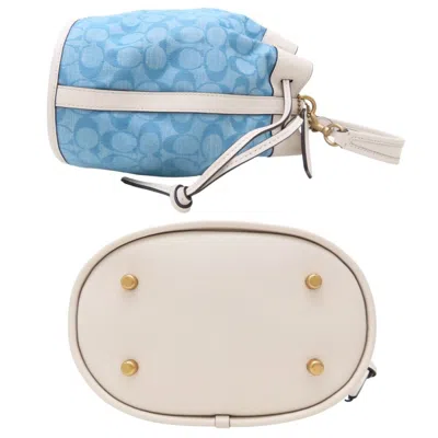 Pre-owned Coach Blue White Canvas Leather Shoulder Bag () In Multi