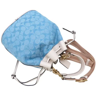Pre-owned Coach Blue White Canvas Leather Shoulder Bag () In Multi