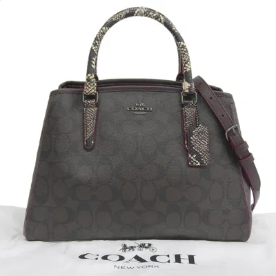 Pre-owned Coach Bordeaux Brown Red Color Pvc Handbag Shoulder Bag ()