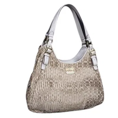 Pre-owned Coach Gold Ivory Leather Canvas Handbag Shoulder Bag Tote Bag ()