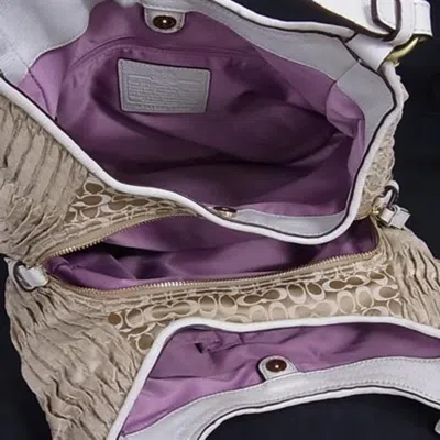 Pre-owned Coach Gold Ivory Leather Canvas Handbag Shoulder Bag Tote Bag ()