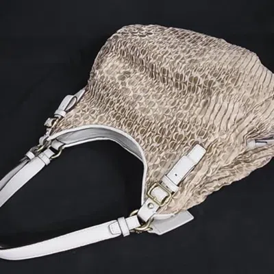 Pre-owned Coach Gold Ivory Leather Canvas Handbag Shoulder Bag Tote Bag ()
