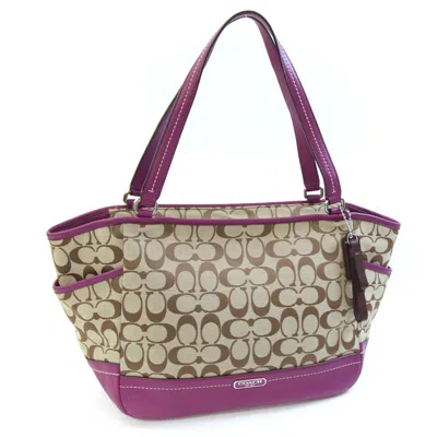 Pre-owned Coach Signature Beige Purple Signature Line Tote Bag () In Multi