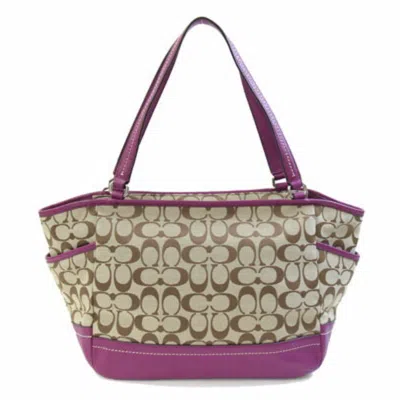 Pre-owned Coach Signature Beige Purple Signature Line Tote Bag () In Multi