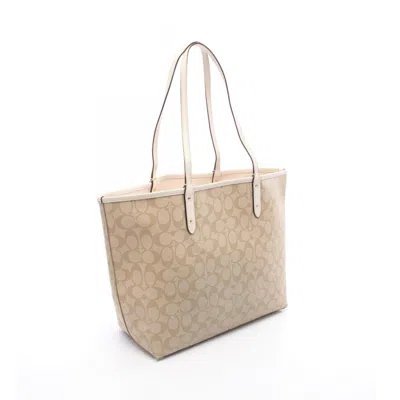 Pre-owned Coach Signature Beige White Coated Canvas Pouch Tote Bag () In Multi