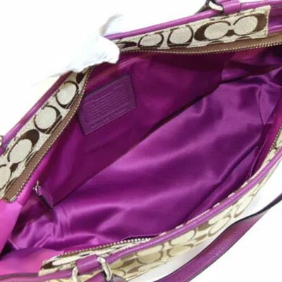 Pre-owned Coach Signature Beige Purple Signature Line Tote Bag () In Multi