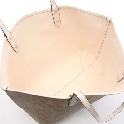 Pre-owned Coach Signature Beige White Coated Canvas Pouch Tote Bag () In Multi