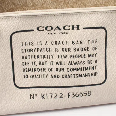 Pre-owned Coach Signature Beige White Coated Canvas Pouch Tote Bag () In Multi