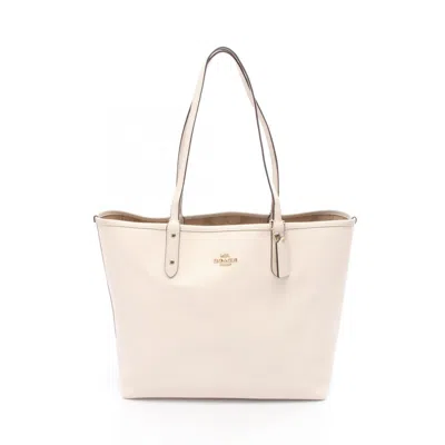 Pre-owned Coach Signature Beige White Coated Canvas Pouch Tote Bag () In Multi