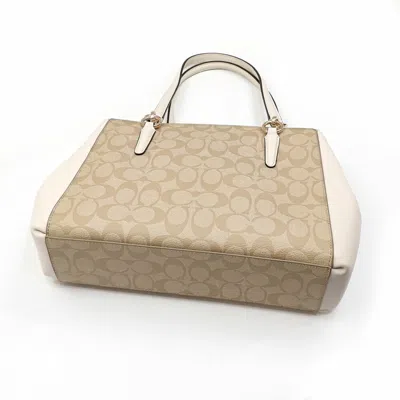 Pre-owned Coach Signature Beige White Signature Line Tote Bag () In Multi