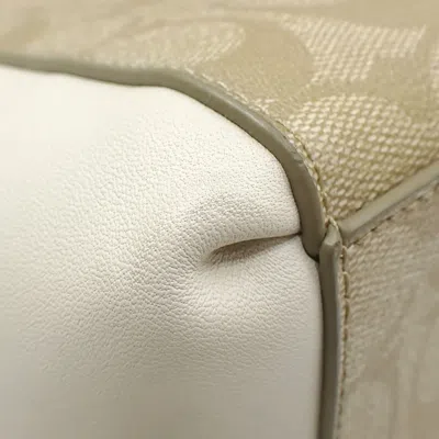 Pre-owned Coach Signature Beige White Signature Line Tote Bag () In Multi
