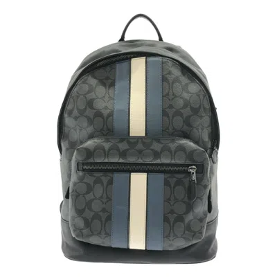 Pre-owned Coach Signature Black Gray Leather Backpack () In Multi
