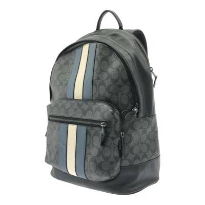 Pre-owned Coach Signature Black Gray Leather Backpack () In Multi