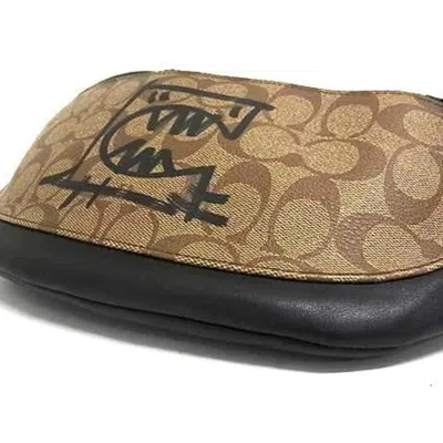 Pre-owned Coach Signature Black Brown Pvc Leather Fanny Pack Sling Bag () In Multi