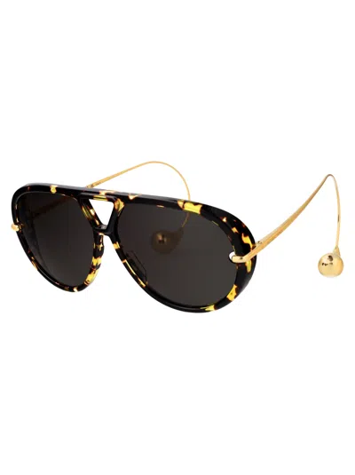 Bottega Veneta Havana-gold-grey Metal Sunglasses In Multi