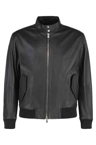 Hugo Boss High Collar Jacket With Ribbed Cuffs And Hem In Black