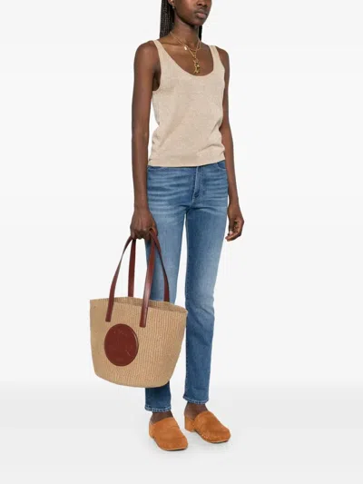 Chloé Horse Medallion Paper Bucket Bag In Sepia Brown