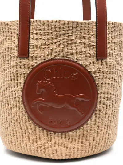 Chloé Horse Medallion Paper Bucket Bag In Sepia Brown