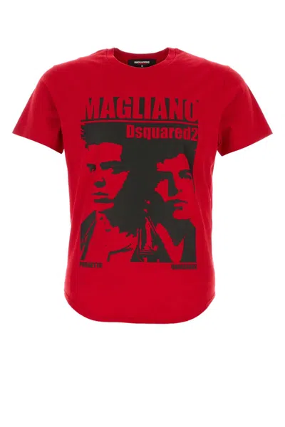 Dsquared2 D2 X Magliano Red Crewneck T-shirt With Maxi Print On The Front In Cotton Man In Multi