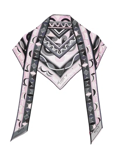 Pucci Printed Silk Twill Triangle Scarf In Brown
