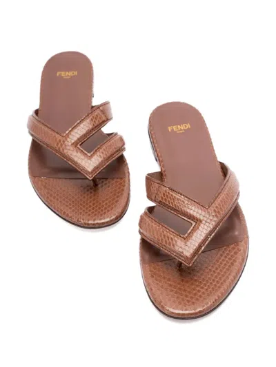 Fendi Caramel Leather Thong Slippers In Multi