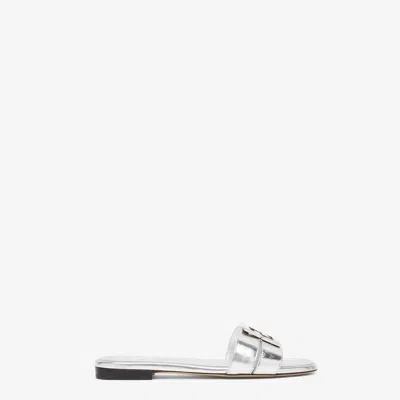 Fendi Silver Leather Baguette Slippers In Multi