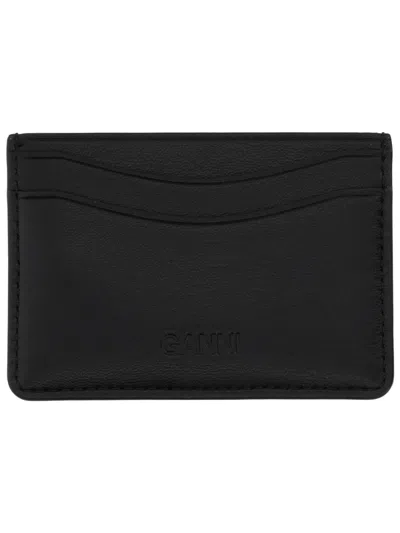 Ganni Card Holder With Logo And Print In Black