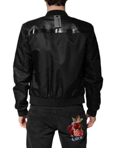 Pre-owned Dolce & Gabbana Black Lambskin Leather Biker Full Zip Men's Jacket ()