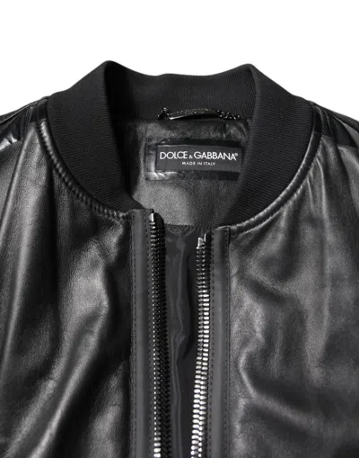 Pre-owned Dolce & Gabbana Black Lambskin Leather Biker Full Zip Men's Jacket ()