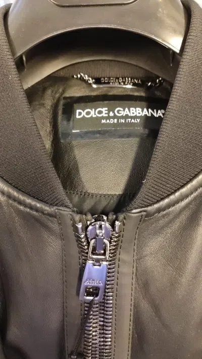 Pre-owned Dolce & Gabbana Black Lambskin Leather Biker Full Zip Men's Jacket ()