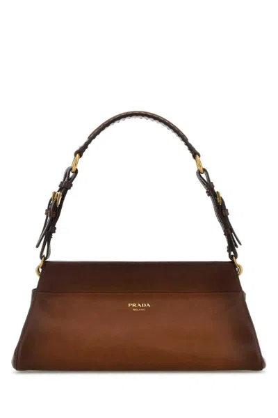 Prada Leather Shoulder Bag In Brown