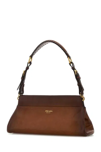 Prada Leather Shoulder Bag In Brown