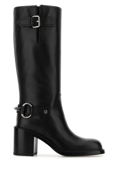 Gucci Below-the-knee Round Toe Leather Boot In Black