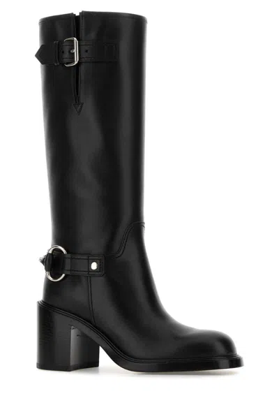 Gucci Below-the-knee Round Toe Leather Boot In Black