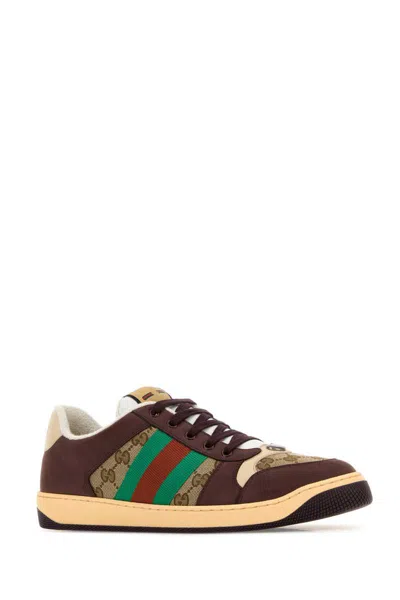 Gucci Leather And Gg Sneakers With Side Stripes In Multi