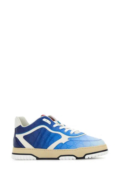Gucci Canvas Sneakers With Printed Design And Contrast Panels In Blue