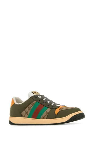 Gucci Men Screener Low-top Leather And Gg Supreme Fabric Sneakers In Multi