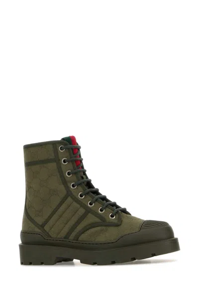 Gucci Army Green Gg Fabric Ankle Boots In Green