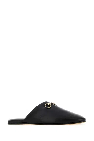 Gucci Women Black Nappa Leather Mules With Horsebit